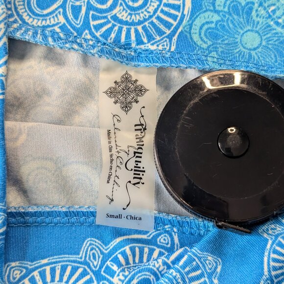 Tranquility Colorado Cloth, Aqua Blues Mandala Print, Stretch A Line Skirt, Sz S - Picture 5 of 7